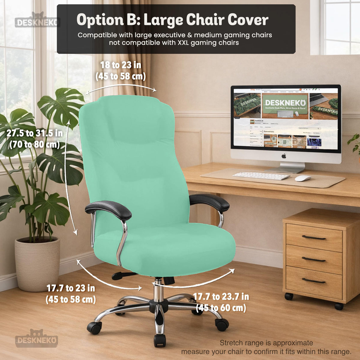 Jelly Mint chair cover, coverage and construction view 11. Selected cover option only; chair and accessories not included.