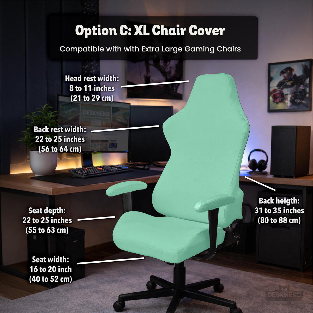 Jelly Mint chair cover, coverage and construction view 12. Selected cover option only; chair and accessories not included.