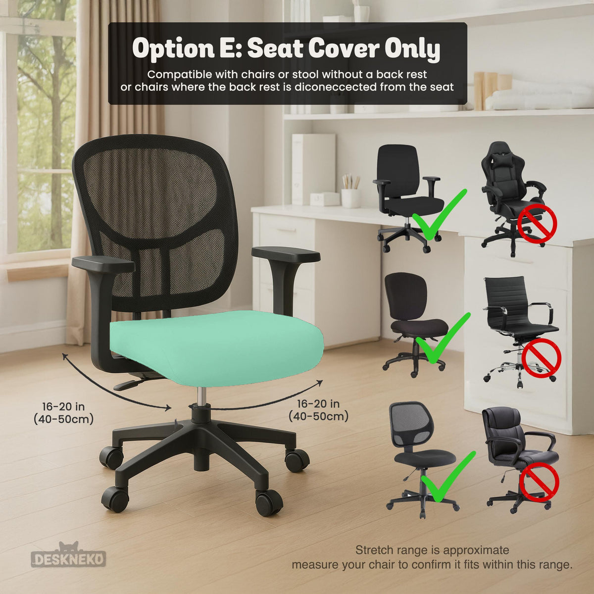 Jelly Mint chair cover, coverage and construction view 14. Selected cover option only; chair and accessories not included.