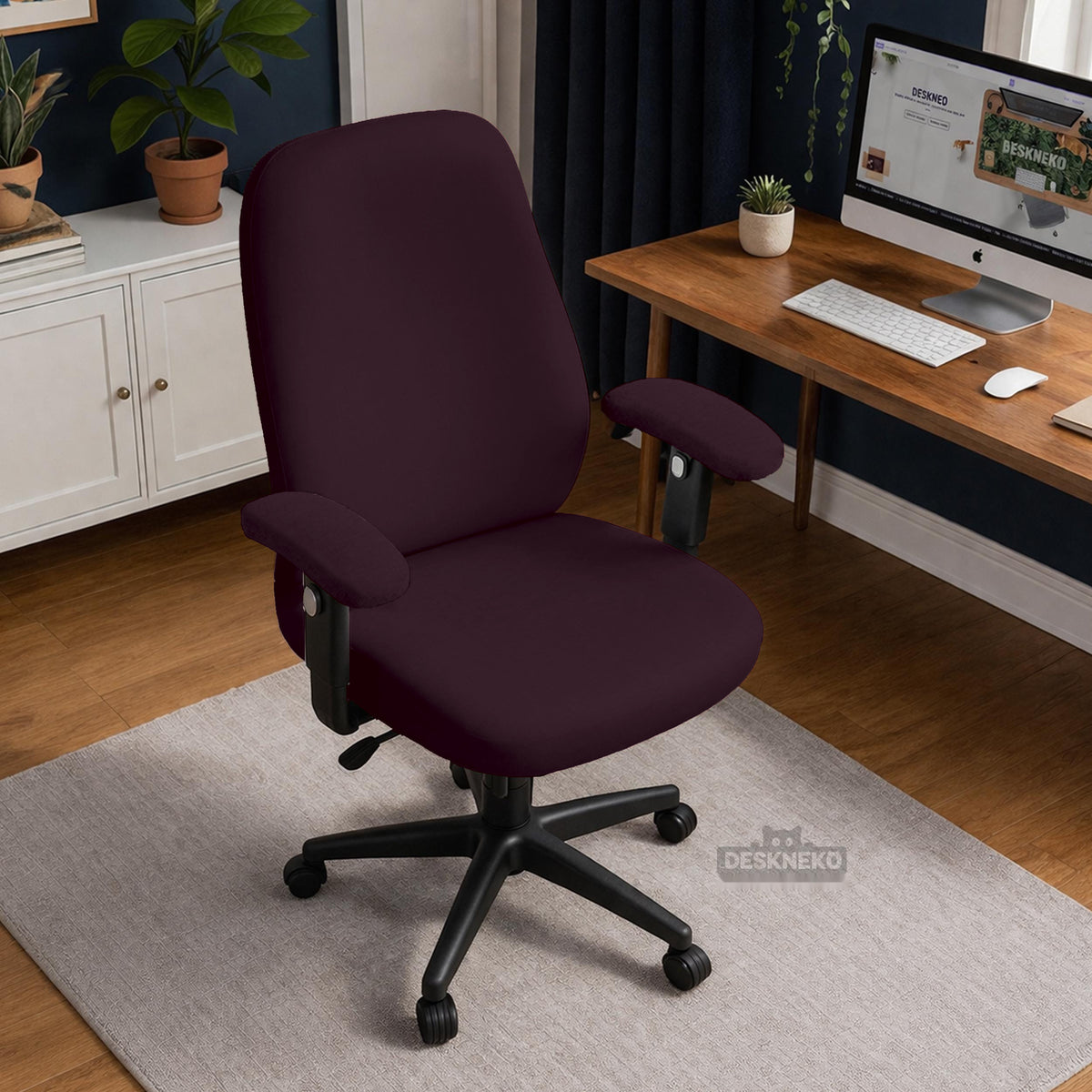 Plum Noir chair cover, coverage and construction view 3. Selected cover option only; chair and accessories not included.