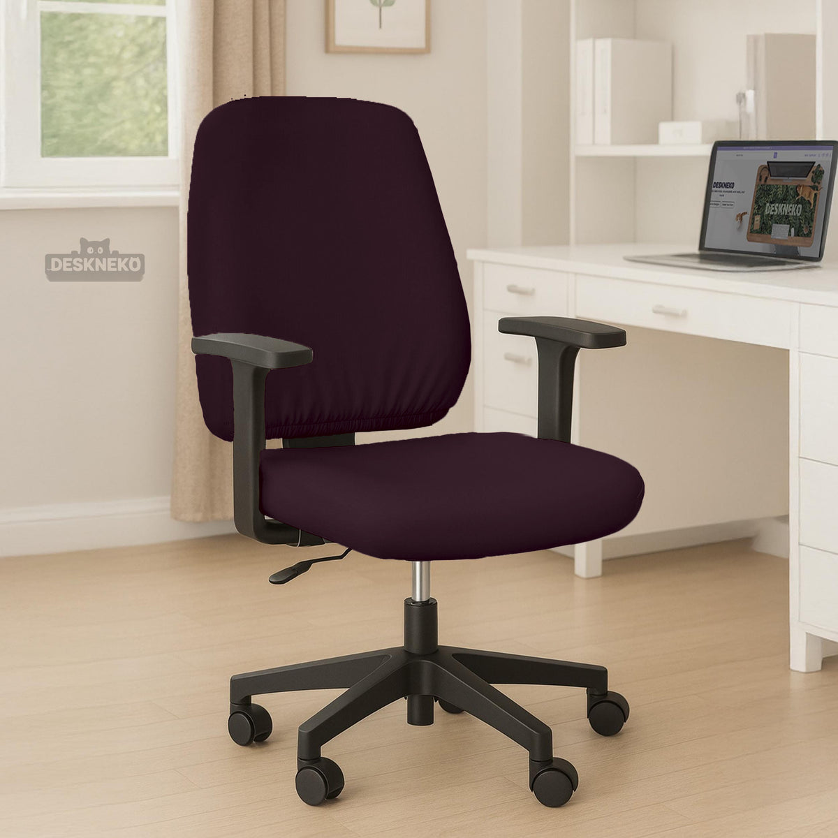 Plum Noir chair cover, coverage and construction view 5. Selected cover option only; chair and accessories not included.