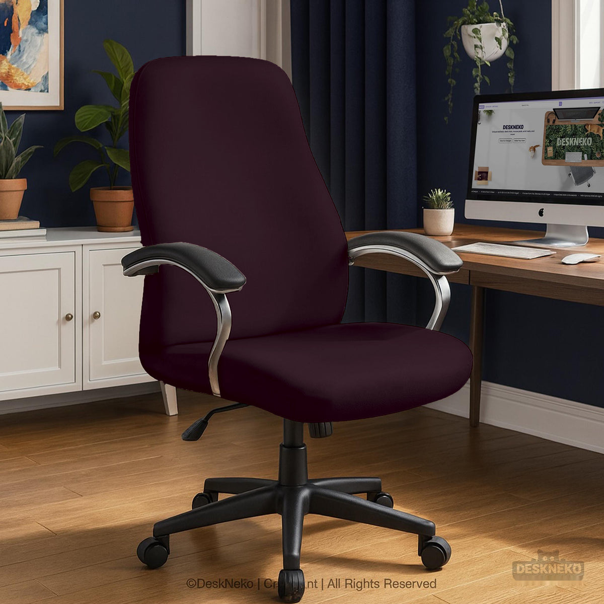 Plum Noir chair cover, coverage and construction view 7. Selected cover option only; chair and accessories not included.