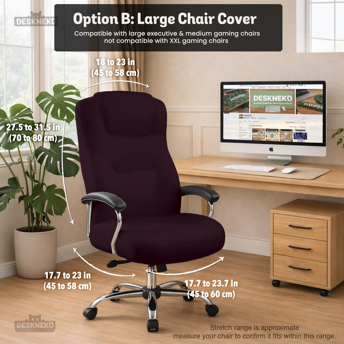 Plum Noir chair cover, coverage and construction view 11. Selected cover option only; chair and accessories not included.