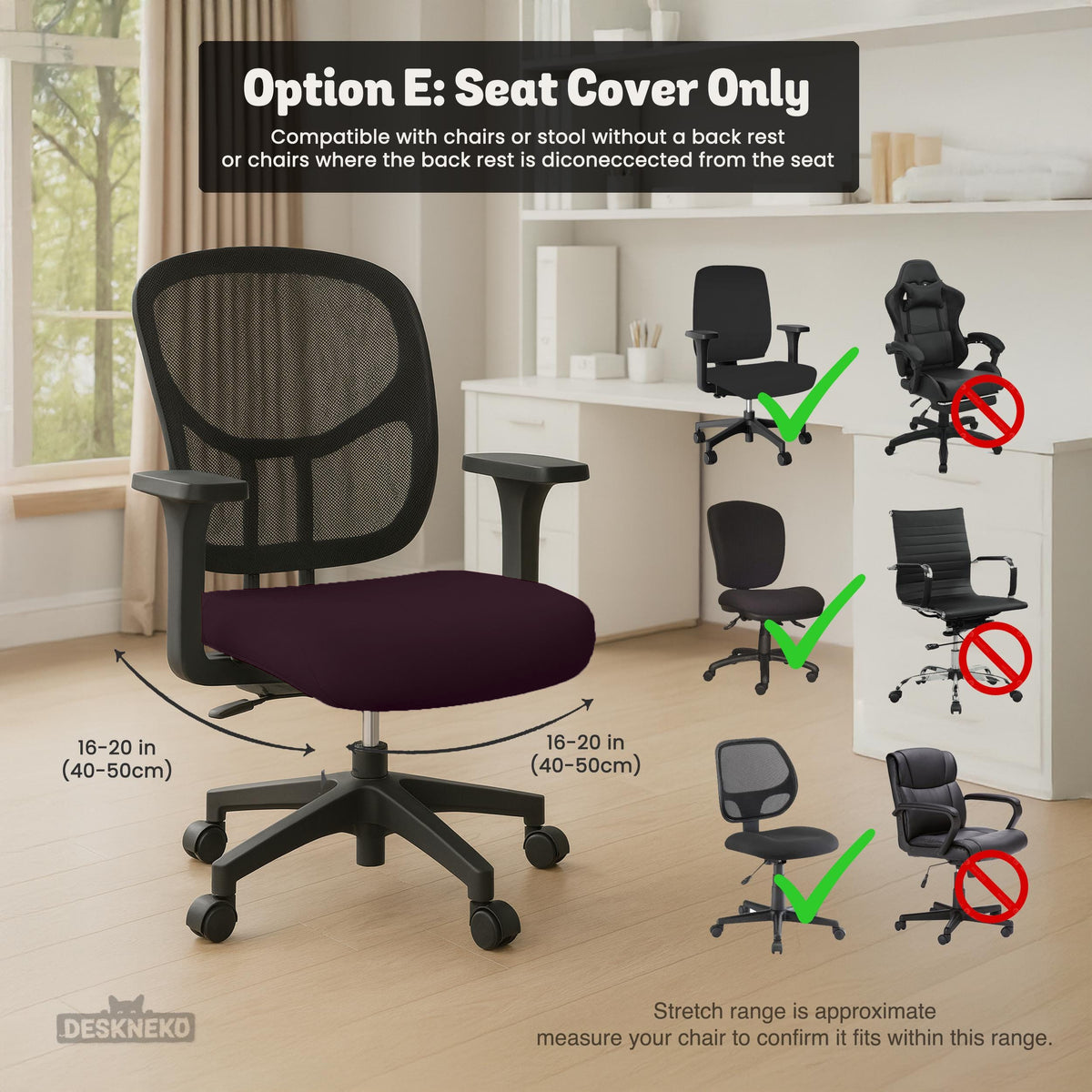 Plum Noir chair cover, coverage and construction view 14. Selected cover option only; chair and accessories not included.
