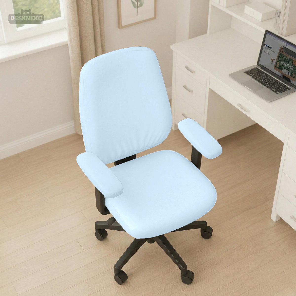 Cool Blue chair cover, coverage and construction view 3. Selected cover option only; chair and accessories not included.