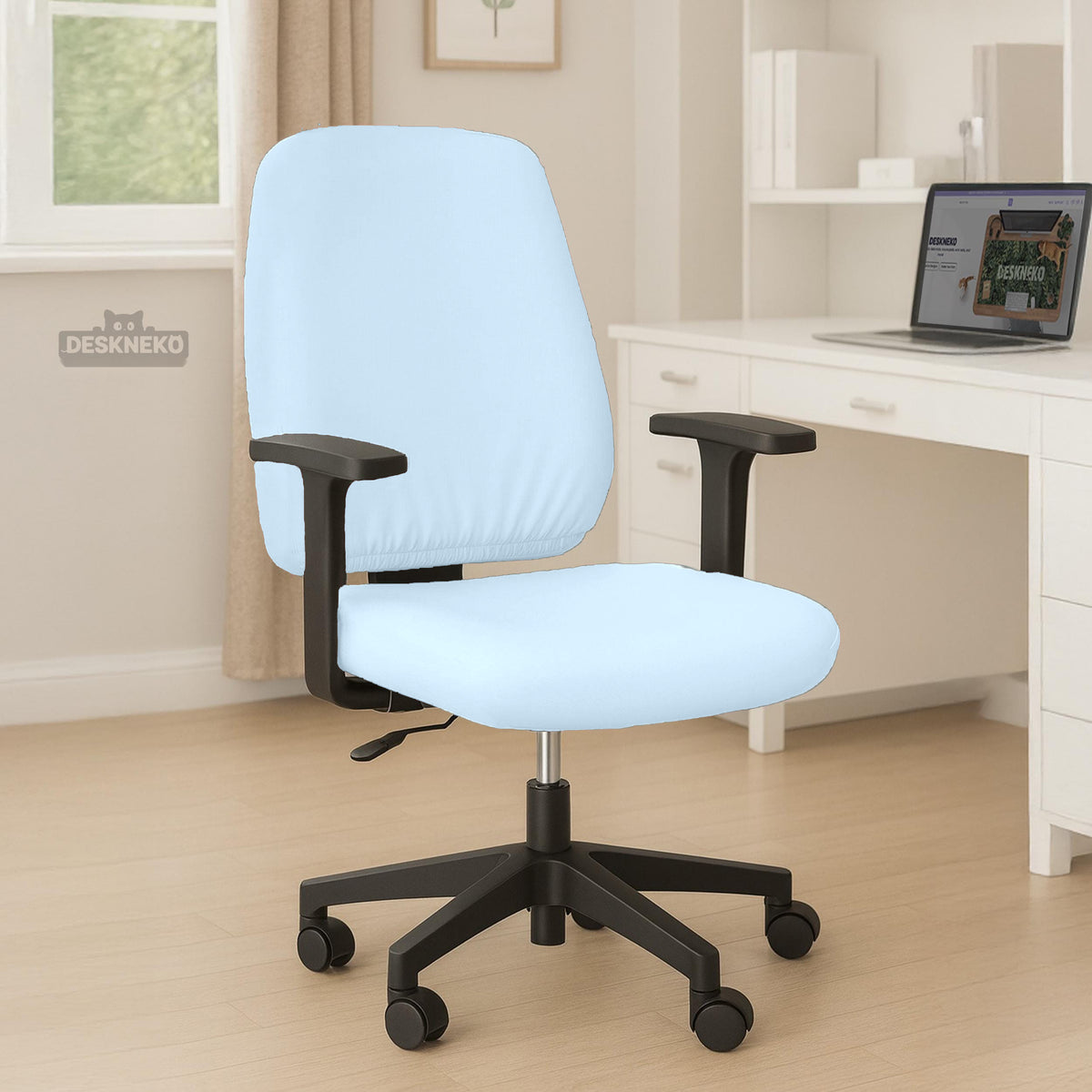 Cool Blue chair cover, coverage and construction view 5. Selected cover option only; chair and accessories not included.