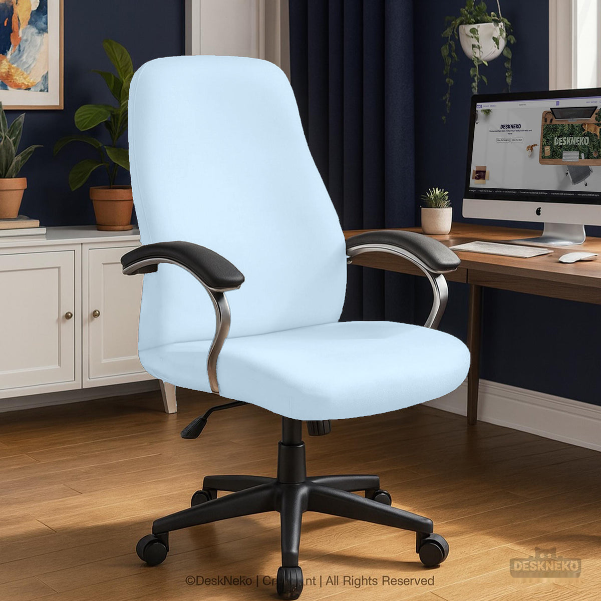 Cool Blue chair cover, coverage and construction view 7. Selected cover option only; chair and accessories not included.