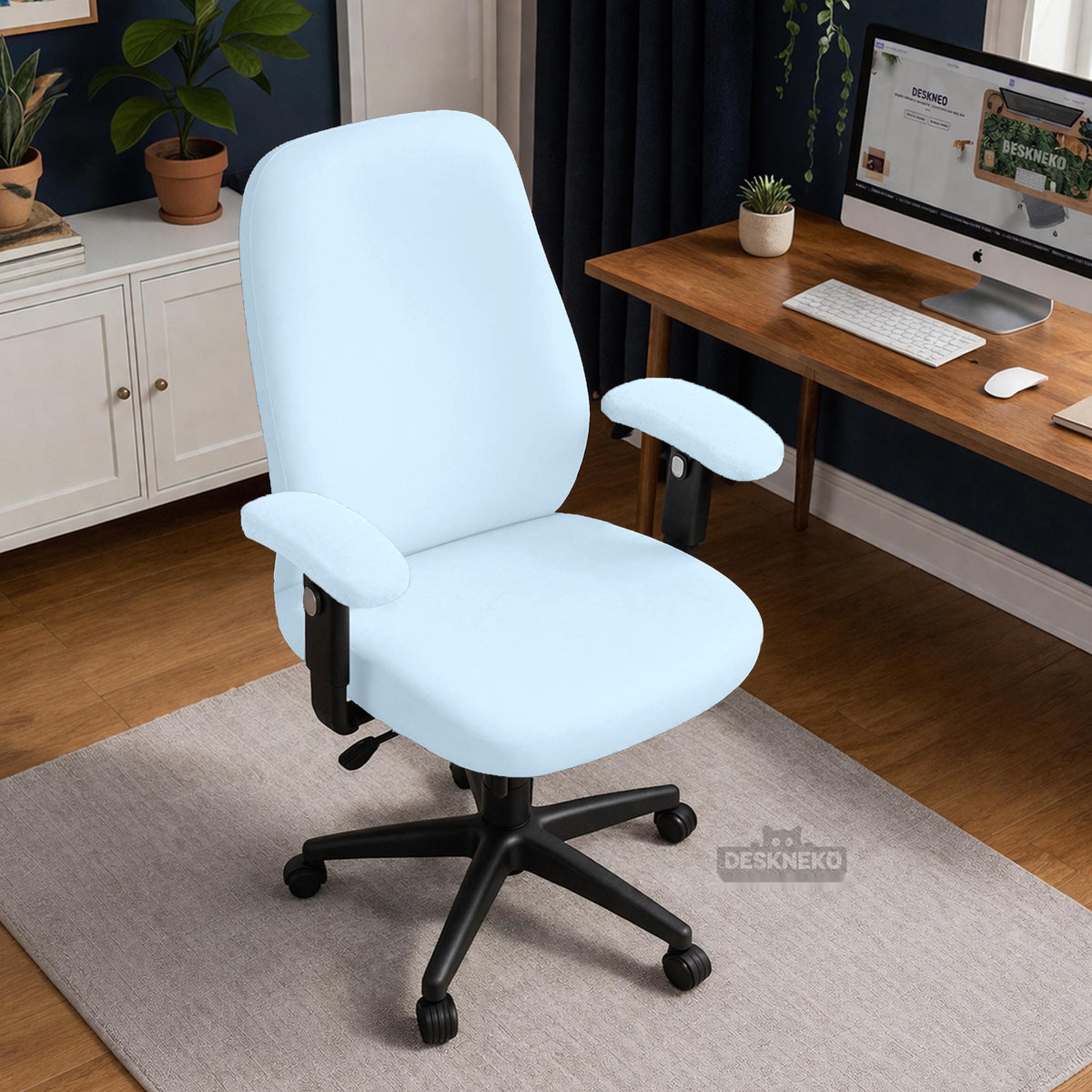 Cool Blue chair cover, coverage and construction view 10. Selected cover option only; chair and accessories not included.