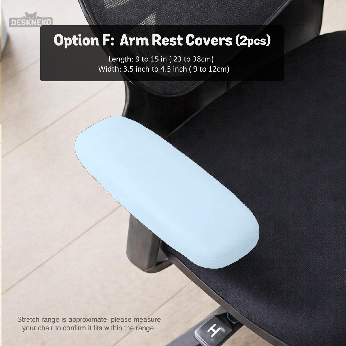 Cool Blue chair cover, coverage and construction view 15. Selected cover option only; chair and accessories not included.
