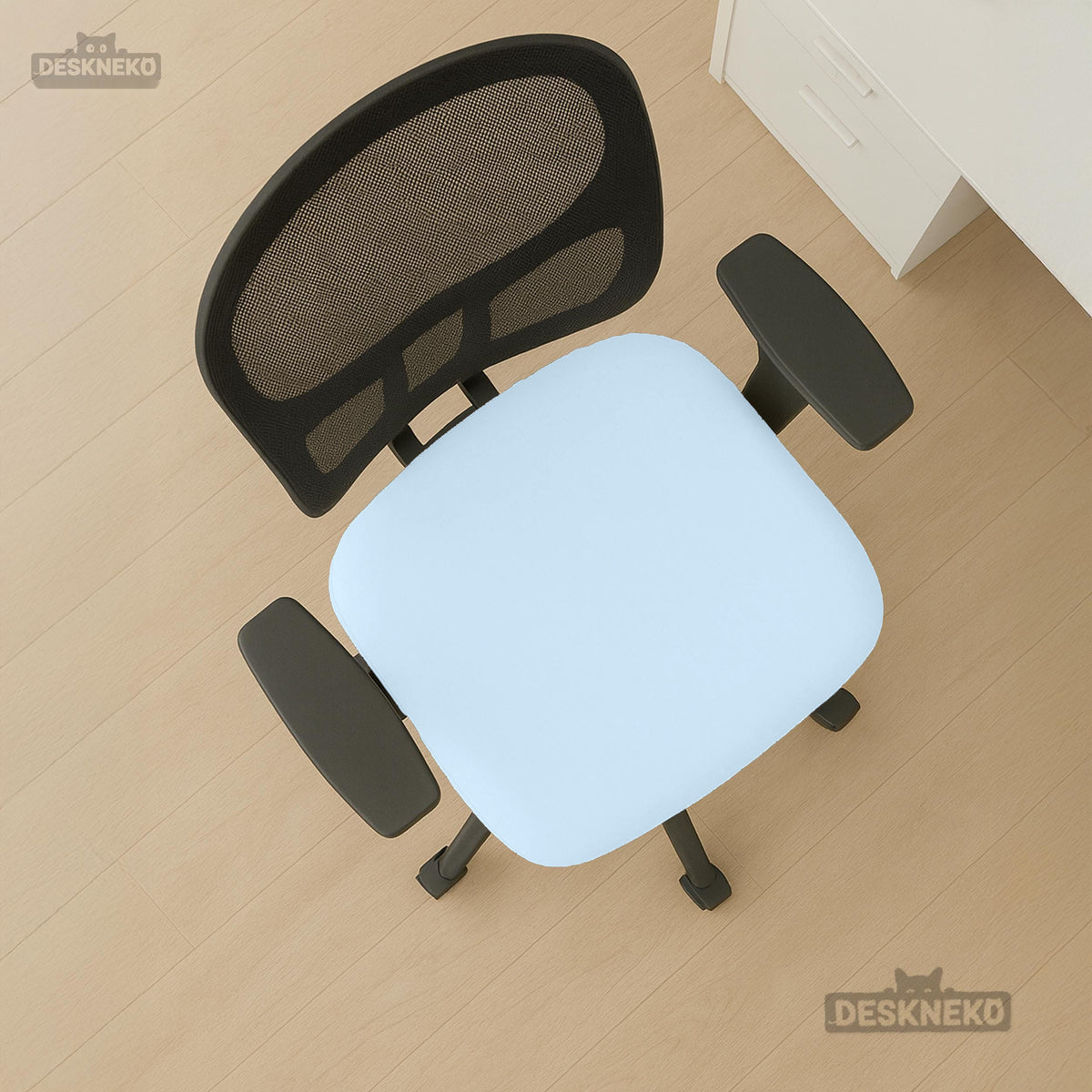 Cool Blue chair cover, coverage and construction view 18. Selected cover option only; chair and accessories not included.