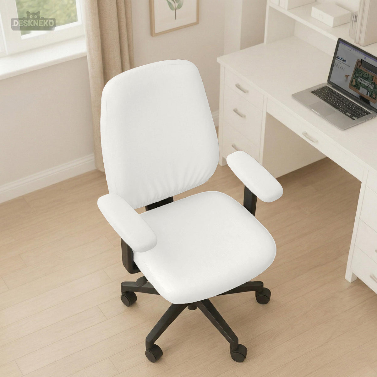 Cloud Dancer chair cover, coverage and construction view 3. Selected cover option only; chair and accessories not included.