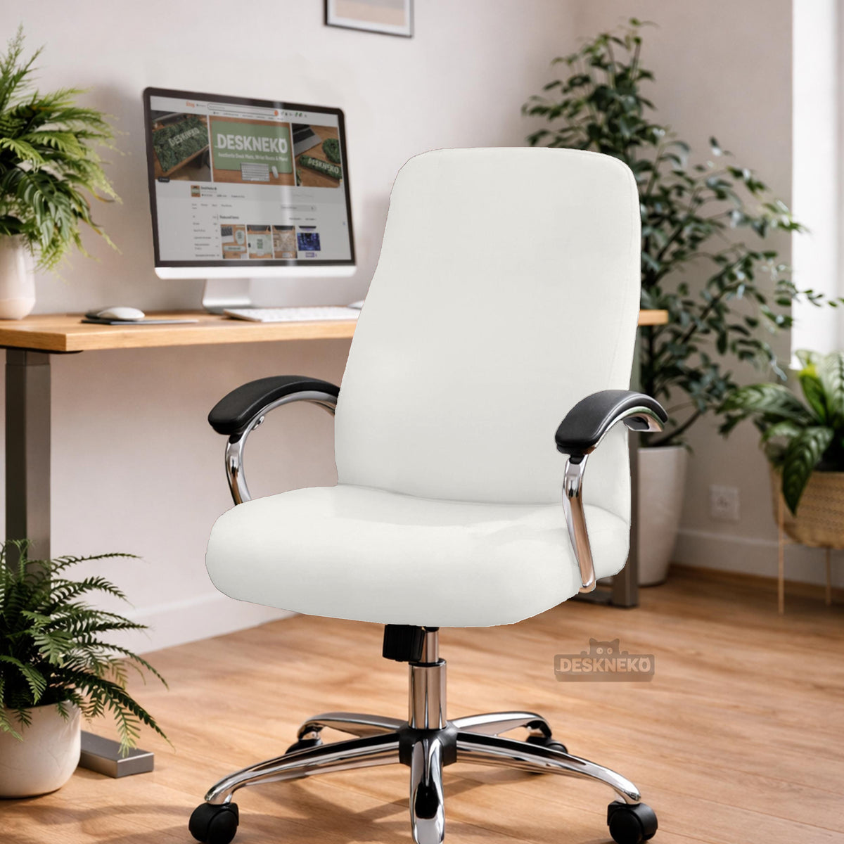 Cloud Dancer chair cover, coverage and construction view 4. Selected cover option only; chair and accessories not included.