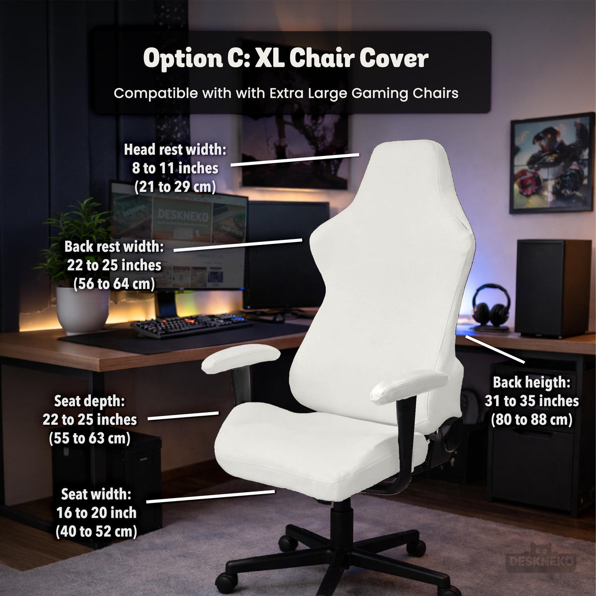 Cloud Dancer chair cover, coverage and construction view 12. Selected cover option only; chair and accessories not included.