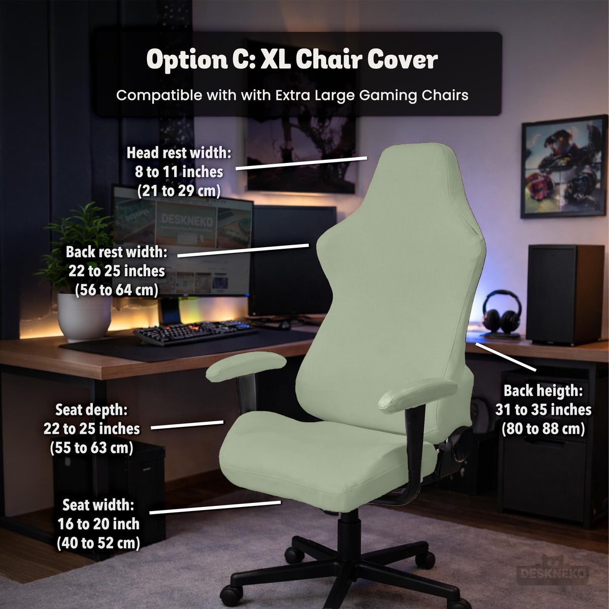 Jade chair cover, coverage and construction view 12. Selected cover option only; chair and accessories not included.