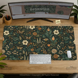 Dark floral cottagecore desk mat with botanical butterflies