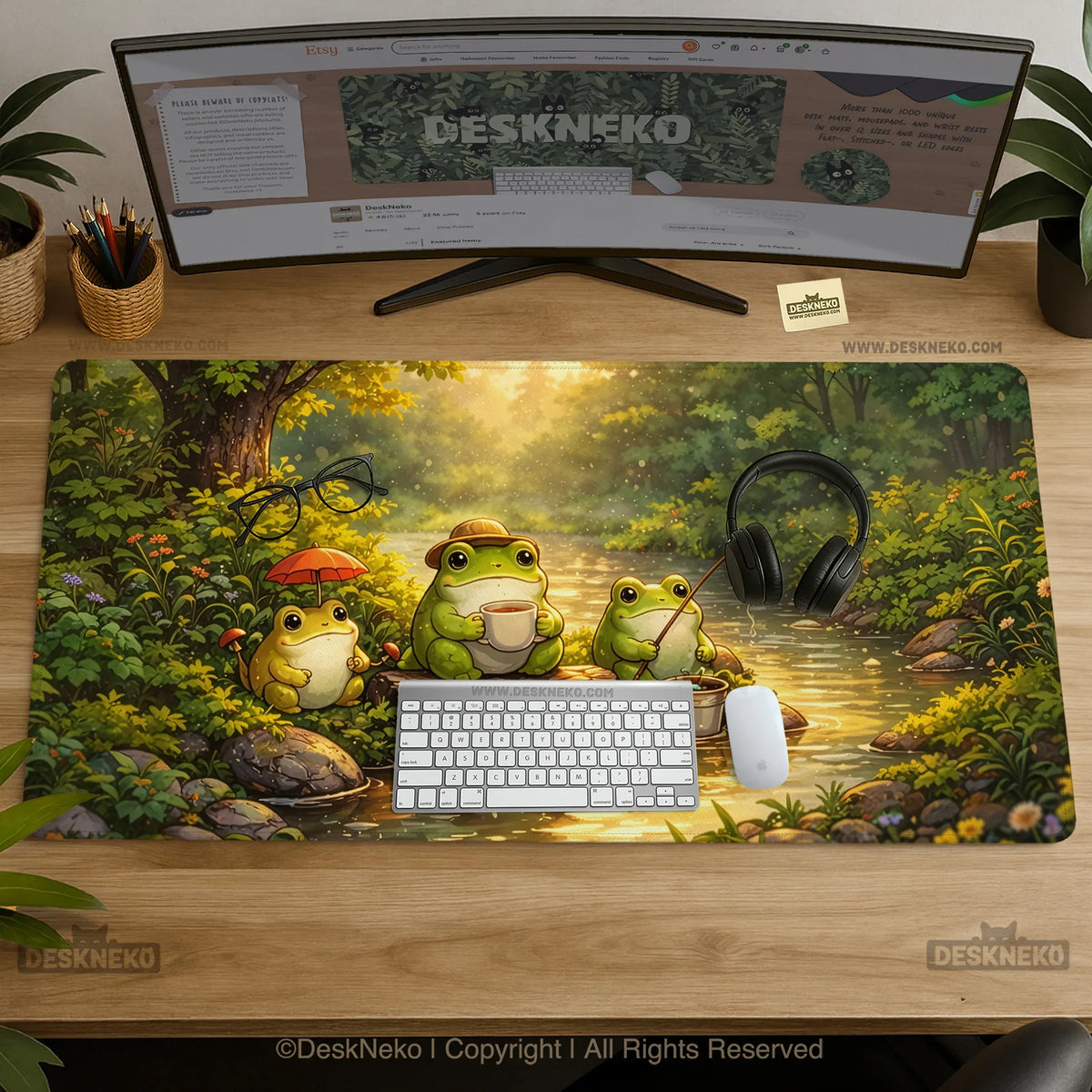 Forest frogs desk mat