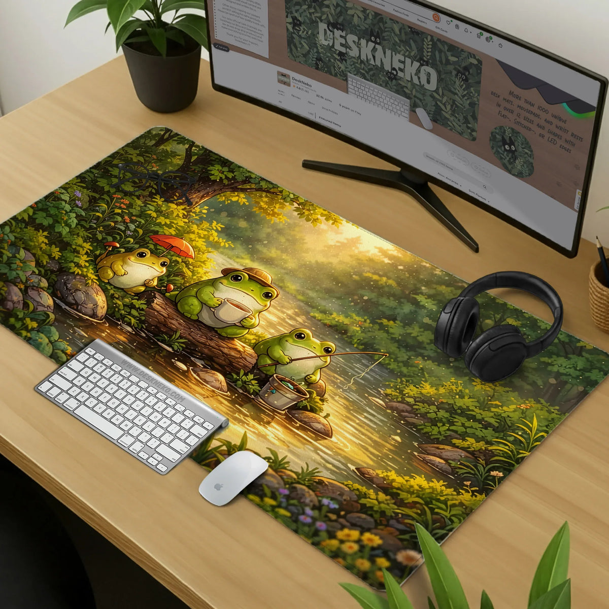 Forest frogs desk mat