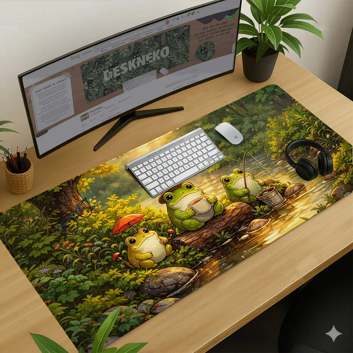 Forest frogs desk mat