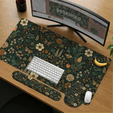 Dark floral cottagecore desk mat with botanical butterflies