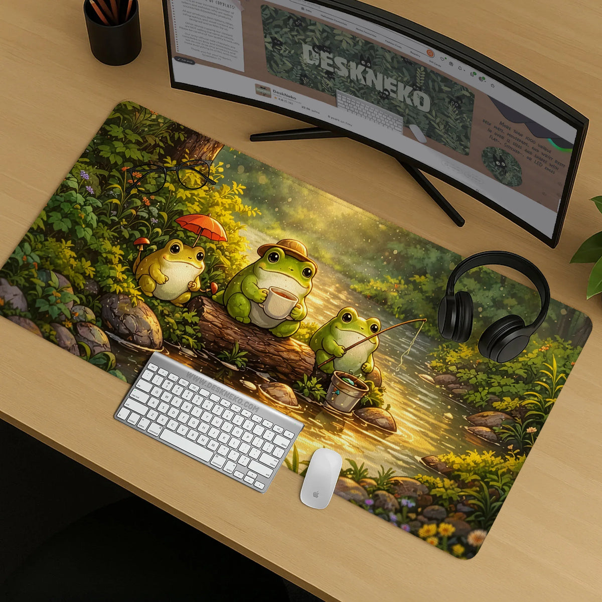Forest frogs desk mat