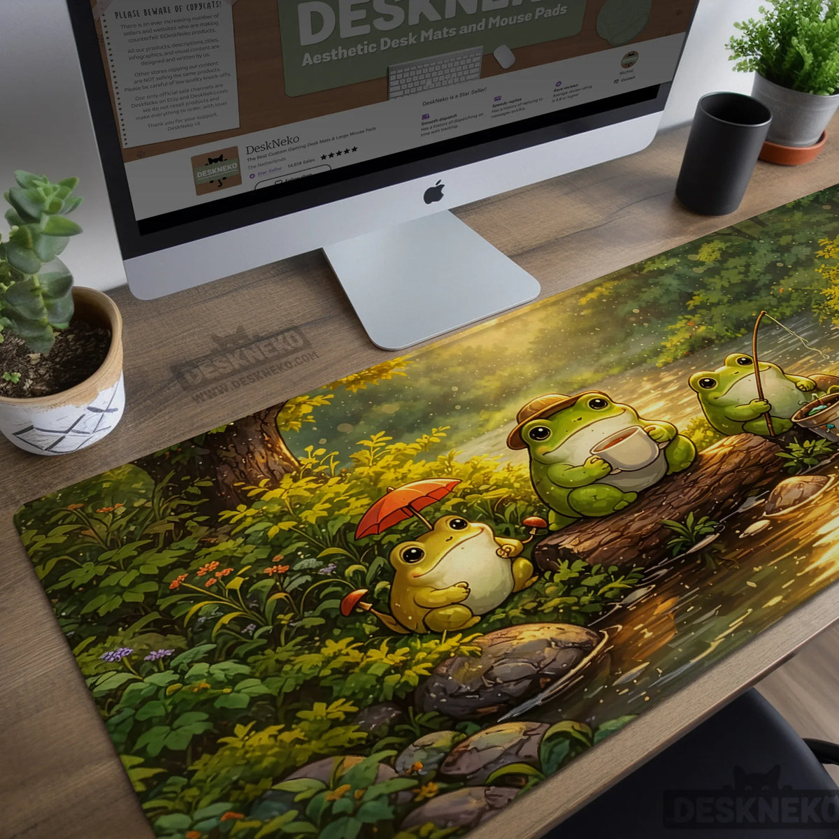 Forest frogs desk mat