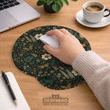 Dark floral cottagecore desk mat with botanical butterflies