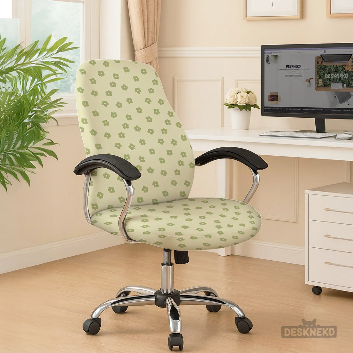Green floral chair cover