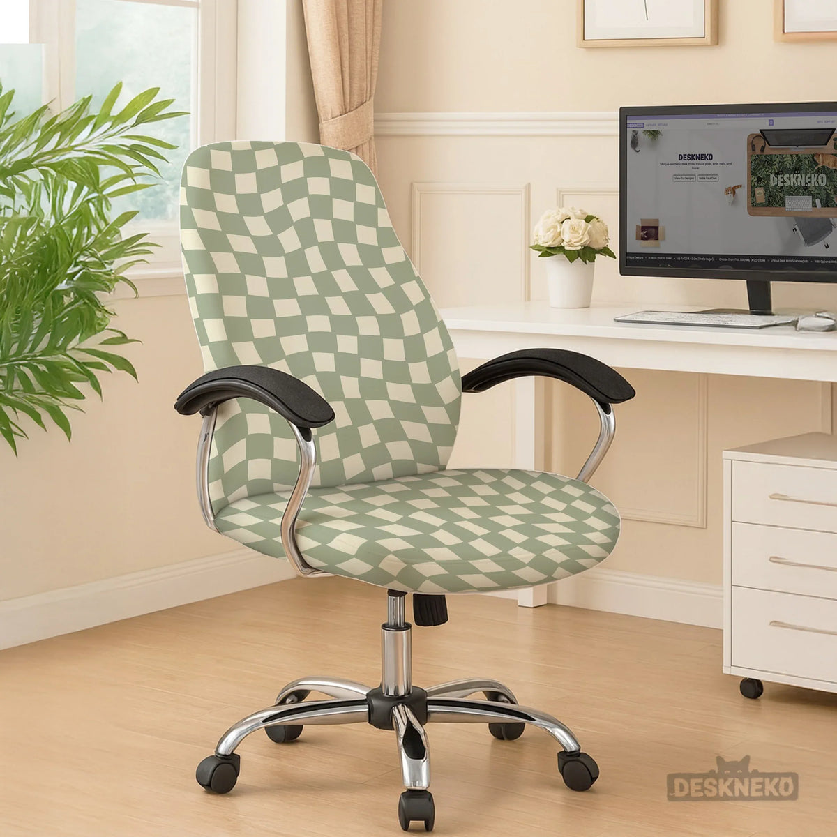 Green Checker Chair Cover - Deskneko