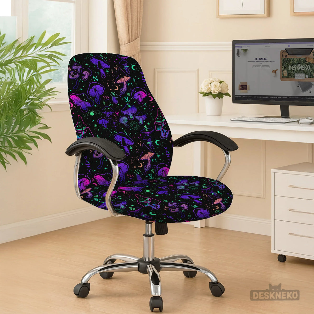 Neon mushrooms chair cover
