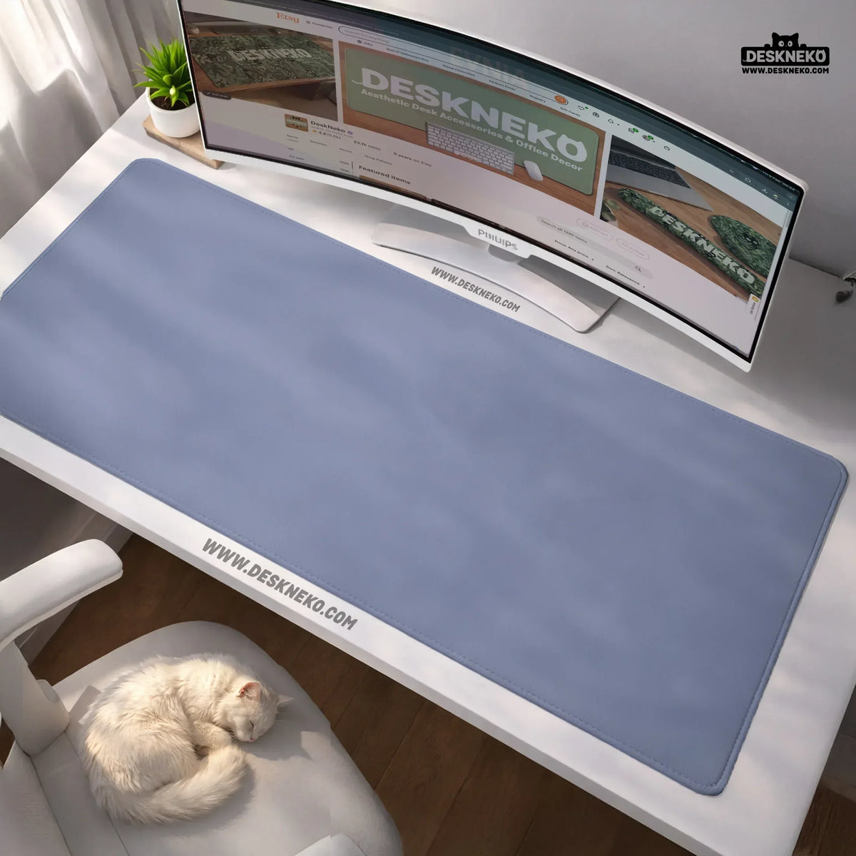 Pastel blue desk mat, periwinkle mousepad for clean desk setup