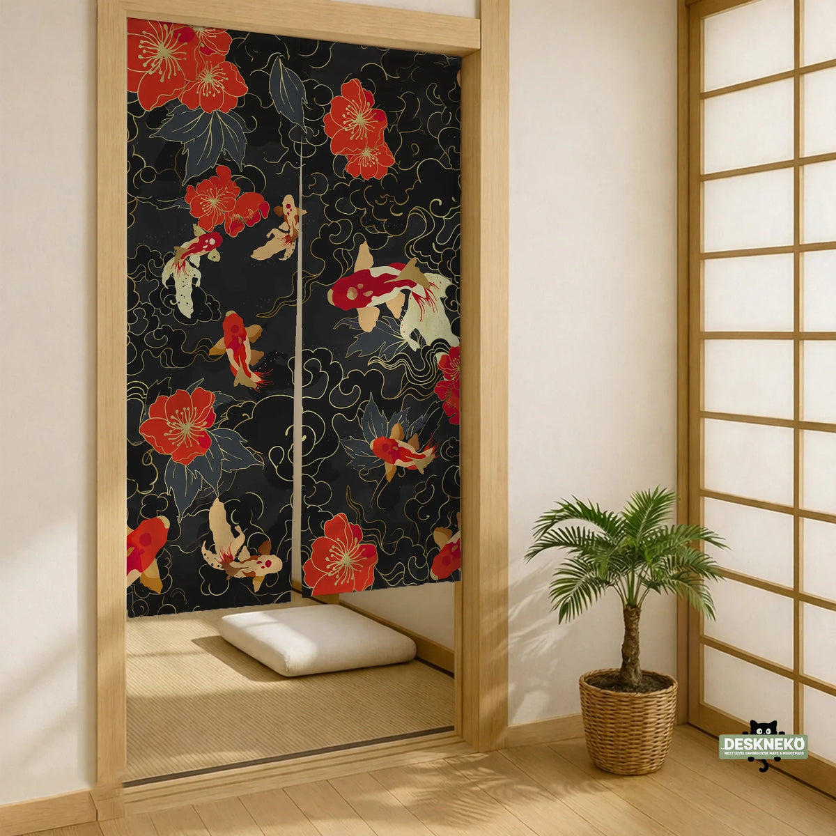 Japanese koi fish noren door curtain room divider