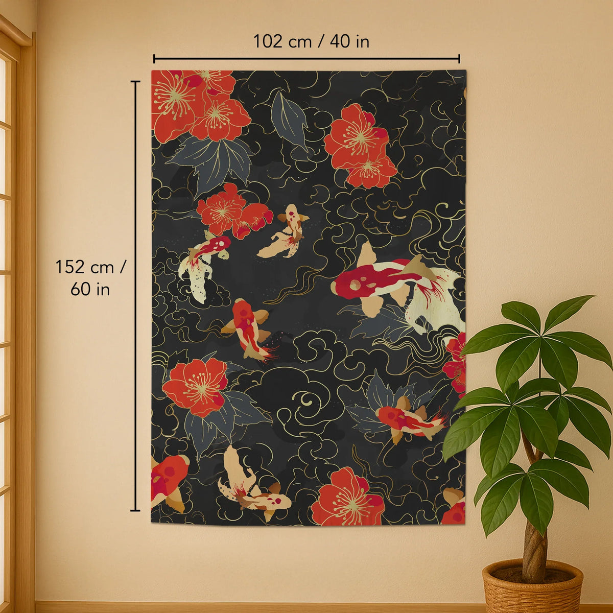 Japanese koi fish noren door curtain room divider