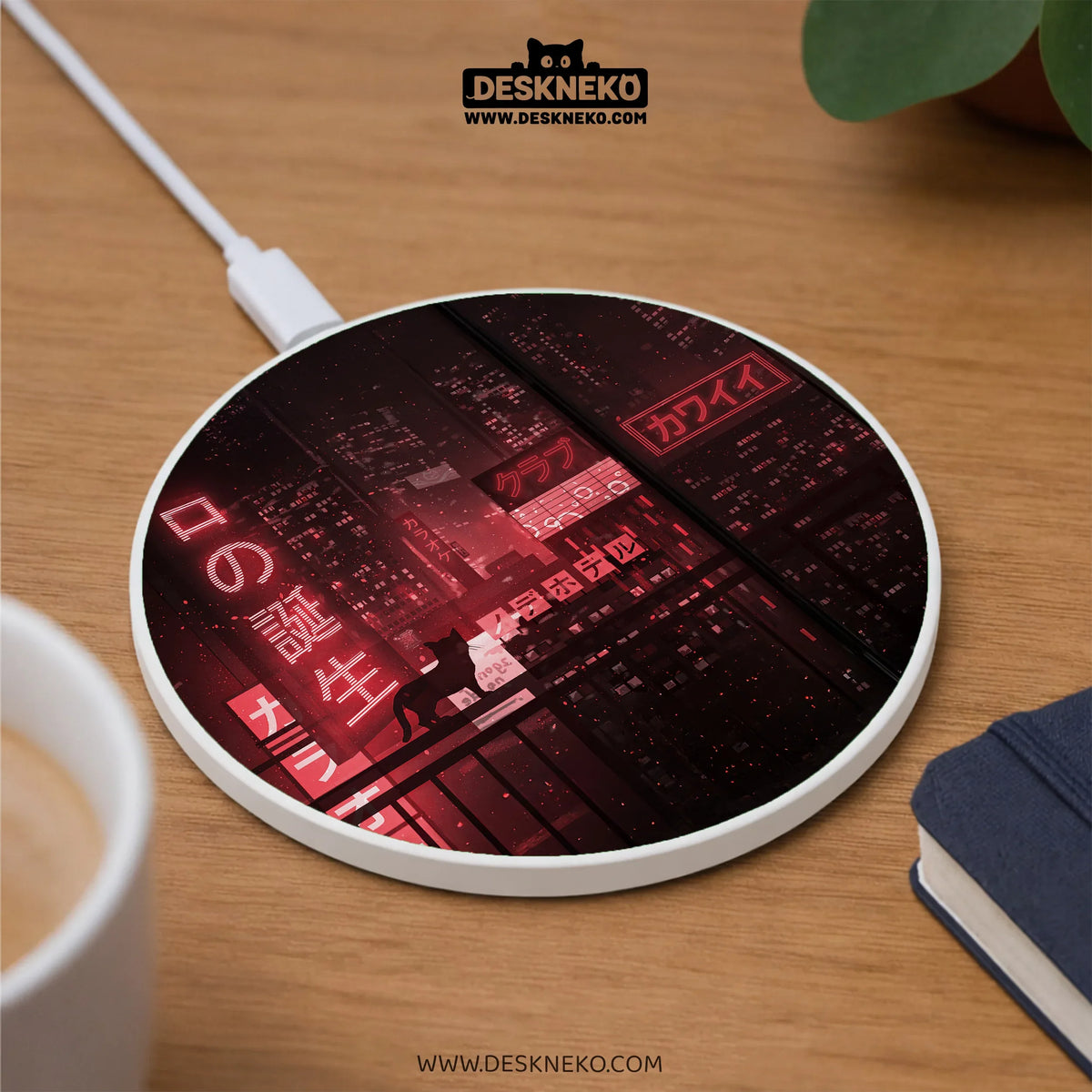 Neon Cat Skyline Wireless Charger - Deskneko