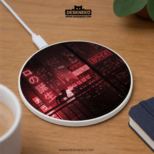 Neon Cat Skyline Wireless Charger - Deskneko