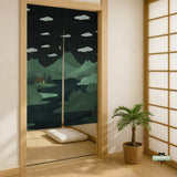 Forest green cat hills noren door curtain