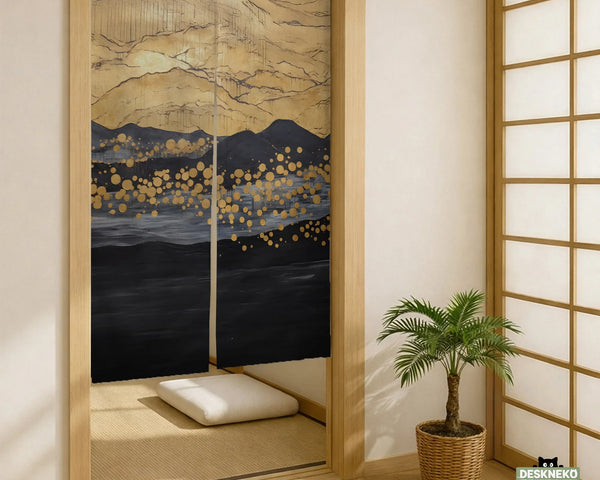 Gold black abstract noren door curtain