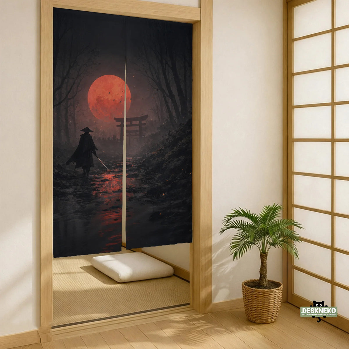 Samurai red moon noren door curtain