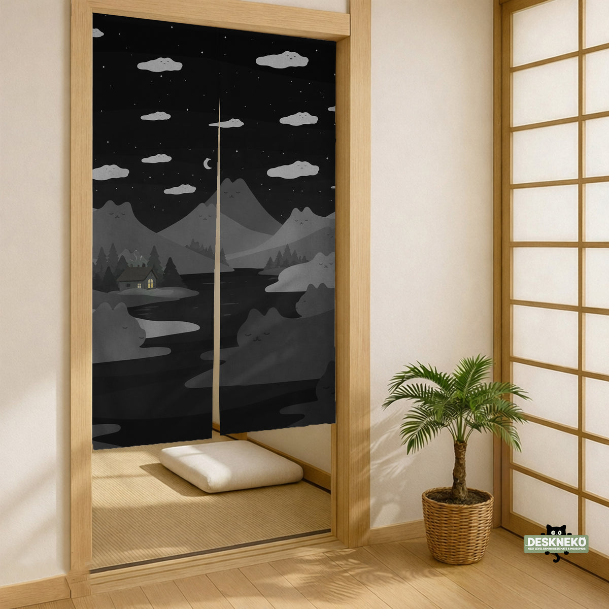 Cute cat mountains noren curtain