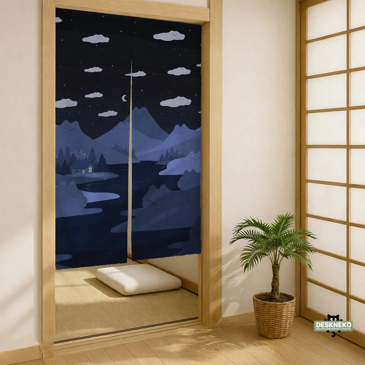 Navy cat hills noren door curtain room divider