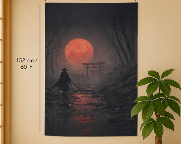 Samurai red moon noren door curtain