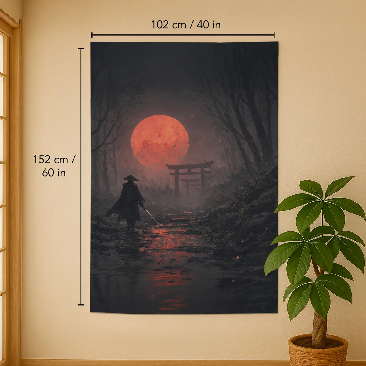 Samurai red moon noren door curtain