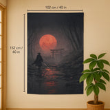 Samurai red moon noren door curtain