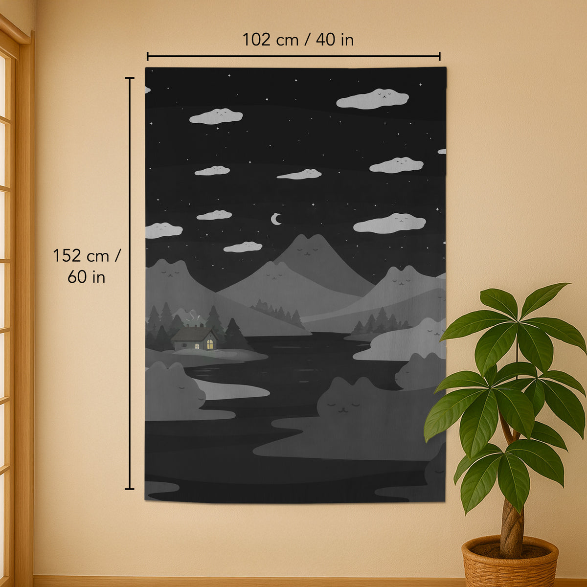 Cute cat mountains noren curtain