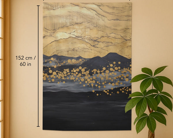 Gold black abstract noren door curtain