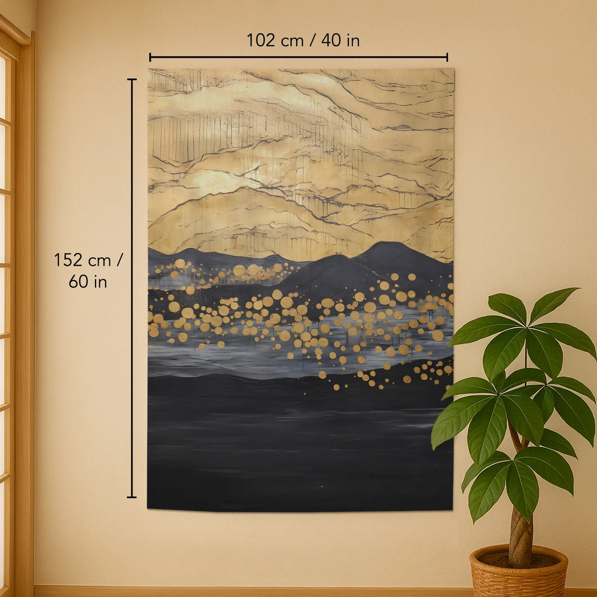 Gold black abstract noren door curtain