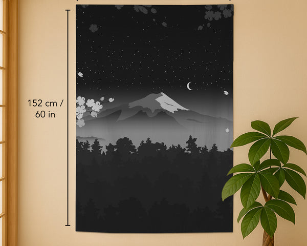 Black mount fuji noren curtain