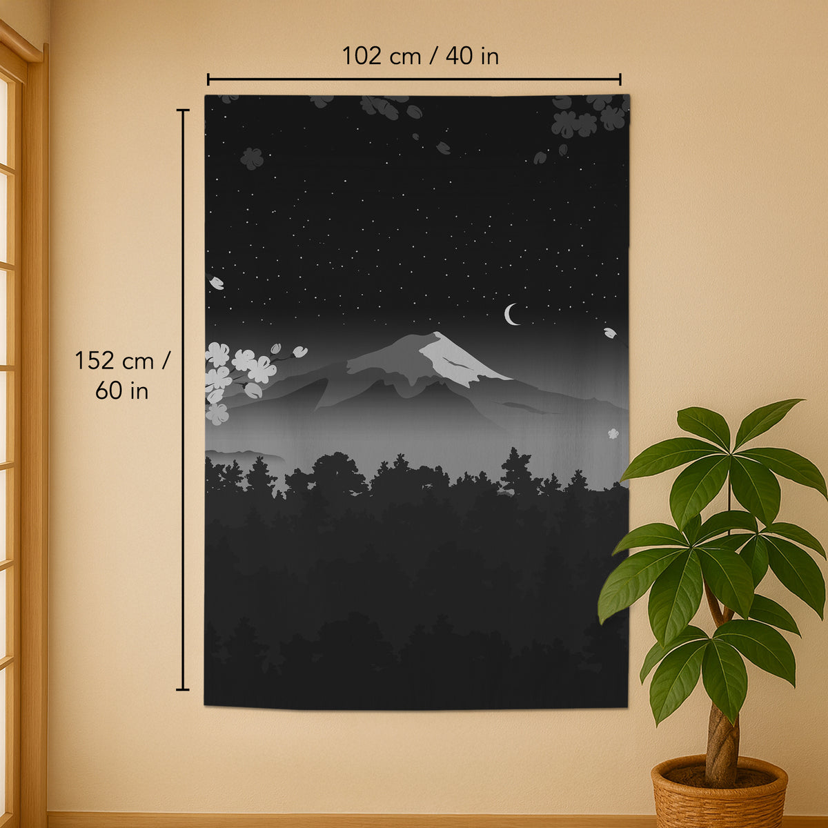 Black mount fuji noren curtain
