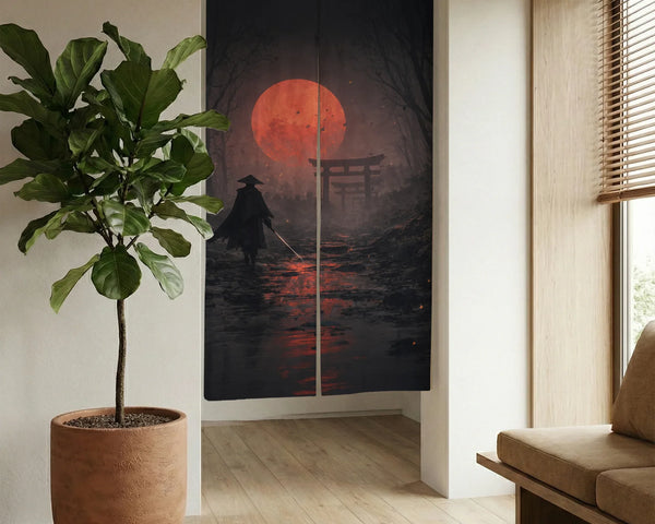 Samurai red moon noren door curtain