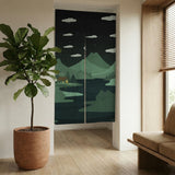 Forest green cat hills noren door curtain