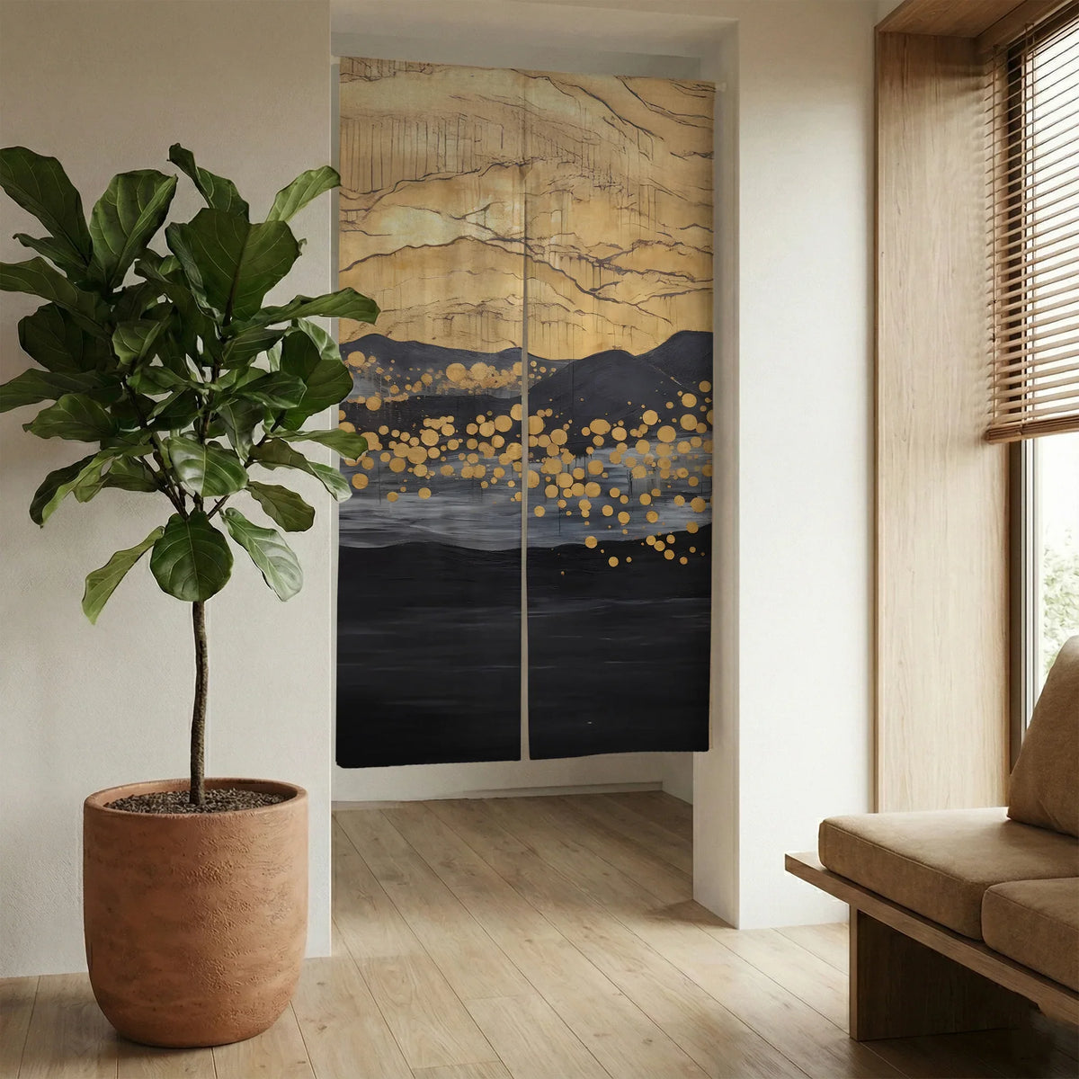 Gold black abstract noren door curtain